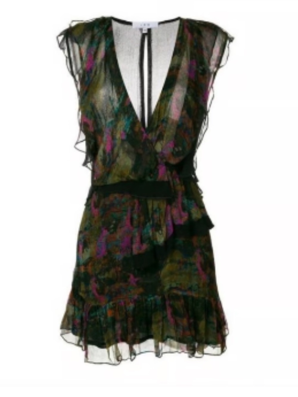 IRO Julia Silk Marbled Watercolor Frill Mini Dress Size 34